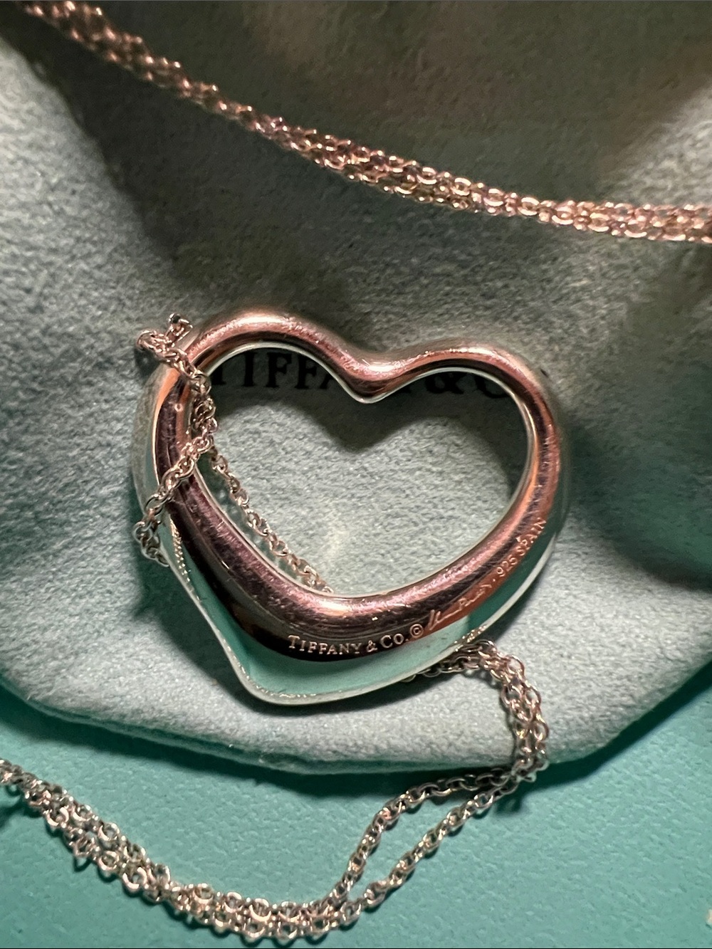 Tiffany & Co. Elsa Peretti 35 mm 925 Silver Floating Heart Pendant, 32”Necklace - Picture 2 of 6